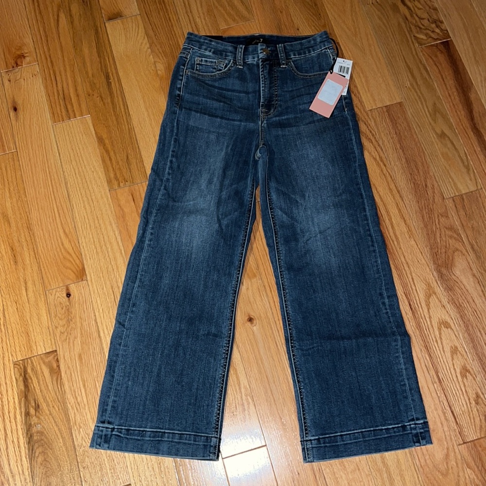Jen 7 size 0 cropped wide leg blue jeans NWT